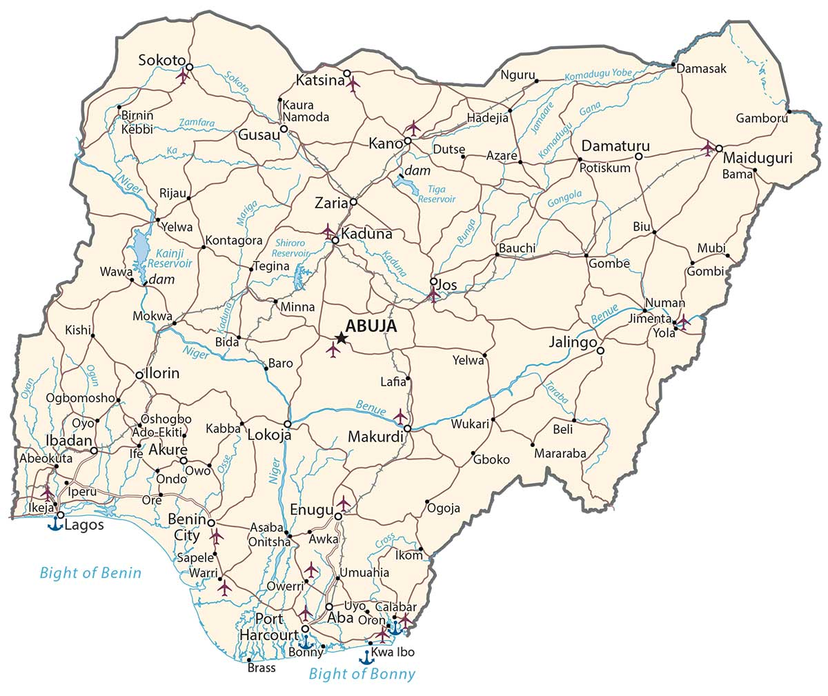 Map of Nigeria with coverage markers